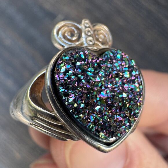 Claddagh Druzy Set: Necklace Ring & Earrings, Sea Green Drusy, JMH Ireland - Picture 11 of 17